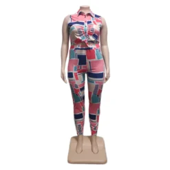 Plus Size Multi-Color Graphic-Print Slim Fit Two-Piece Set -Plus Size Dresses Shop adc74d2707dd35a2