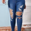 Plus Size Women Fall Ripped Denim Pants -Plus Size Dresses Shop adc9c96af71d9b69