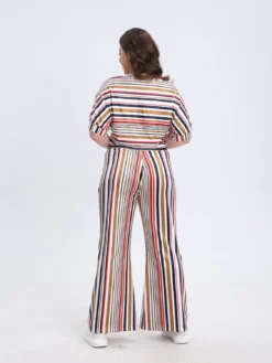 Plus Size Women Casual Short Sleeve Top And Striped Wide Leg Pants Two-piece Set -Plus Size Dresses Shop add140e81c0273f5