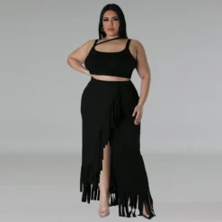 Plus Size Women's Tassel Irregular Sleeveless Two Piece Skirt Set 28 Plus Size Women's Tassel Irregular Sleeveless Two Piece Skirt Set -Plus Size Dresses Shop ae17ec57b0878f08
