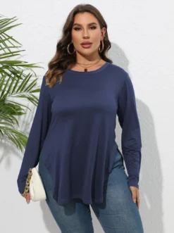 Plus Size Women Long Sleeve Solid Casual Cropped T-Shirt -Plus Size Dresses Shop af444caf787fa477