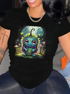 Plus Size Women's Fashion Style Trendy Pattern Print Short Sleeve T-Shirt -Plus Size Dresses Shop af8f01c282b64e8f