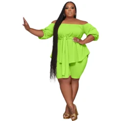 Plus Size Women Off Shoulder Solid Top And Shorts Casual Two-Piece Set -Plus Size Dresses Shop b06f534b3e43a091