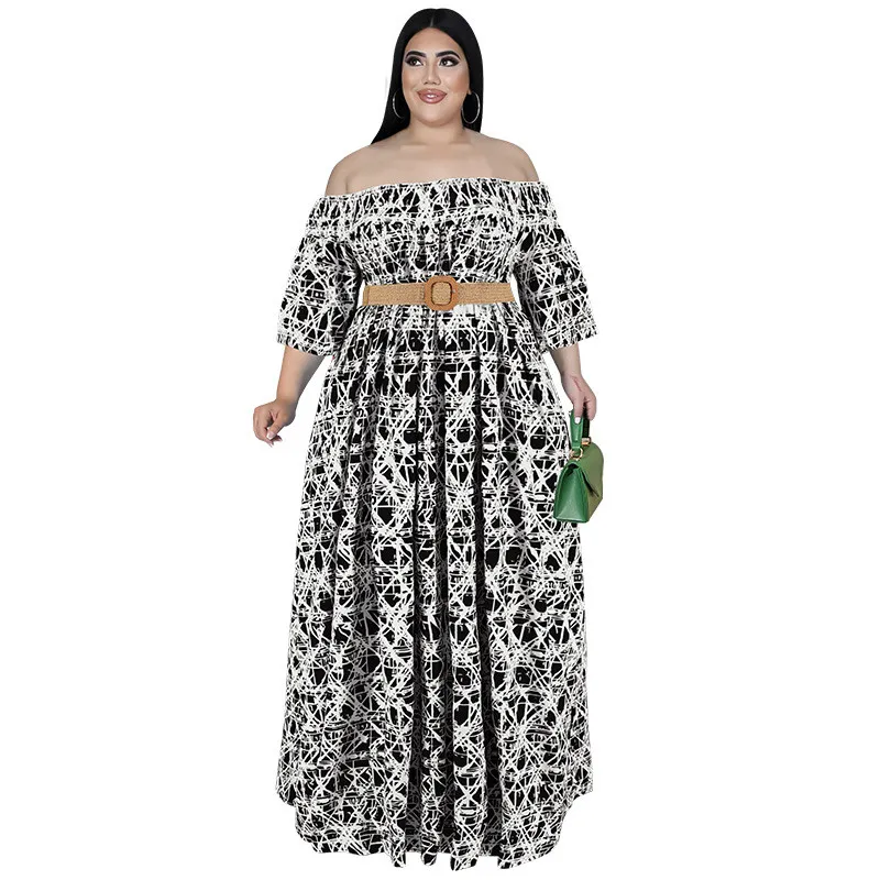 Plus Size Women Fall Off Shoulder Long Sleeve Dress With Belt 12 Plus Size Women Fall Off Shoulder Long Sleeve Dress With Belt - Image 10