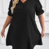 Plus Size V Neck Short Sleeve Solid Dress -Plus Size Dresses Shop b1573b5d8422ed35