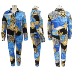 Plus Size Women Vintage Printed Long Sleeve Shirt + Pants Two-Piece Set -Plus Size Dresses Shop b1717cb048c619e1