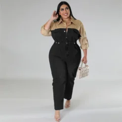 Plus Size Women's Denim Contrast Jumpsuit -Plus Size Dresses Shop b212b0d536fa0638