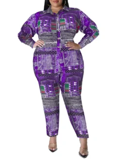 Plus Size Women's Fall Print Long Sleeve Jumpsuit -Plus Size Dresses Shop b2237a958c6bd6a9