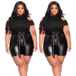 Plus Size Women Pu Leather Shorts -Plus Size Dresses Shop b29e3034fd8fd8ce