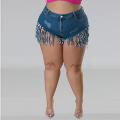 Plus Size Women's Denim Fringed Shorts -Plus Size Dresses Shop b2d69223a2390ea4