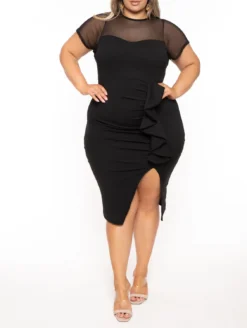 Plus Size Women's Spring Summer Chic Elegant Ruffled Mesh Patchwork Dress For Women -Plus Size Dresses Shop b2e951b5a880a2c6