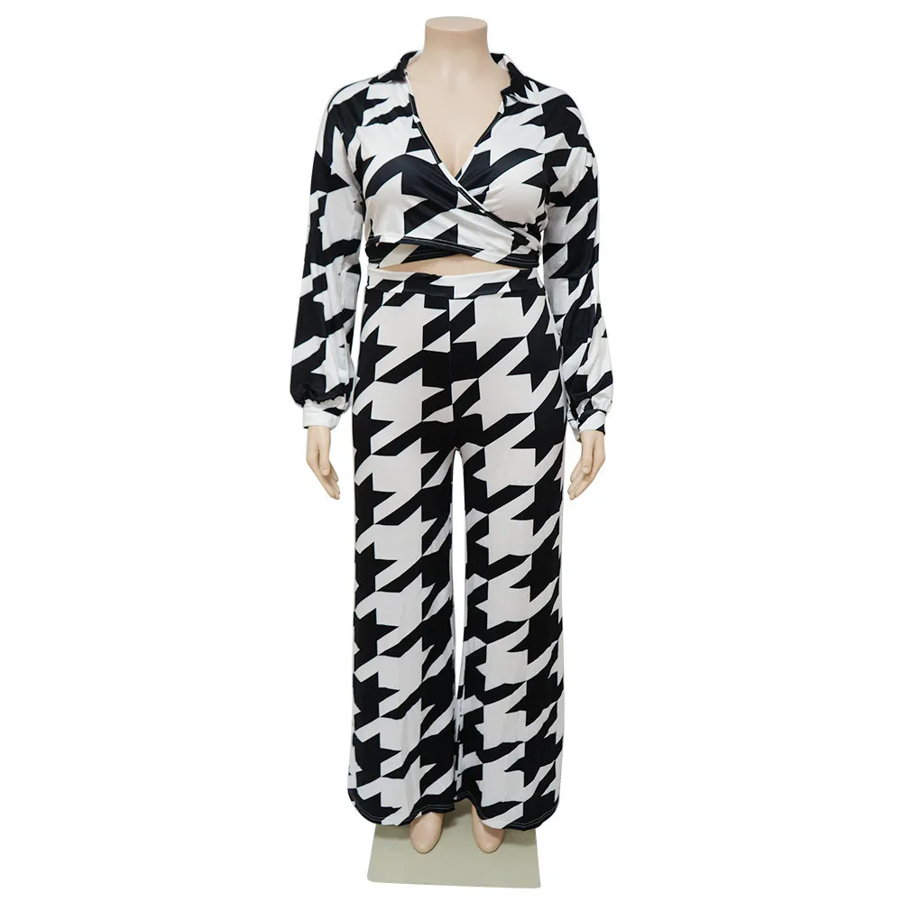 Women's Fall Fashion Print Lace-Up Shirt Collar Trousers Street Casual Outfit 3 Women's Fall Fashion Print Lace-Up Shirt Collar Trousers Street Casual Outfit