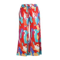 Plus Size Women Casual Tie Print Pocket Wide Leg Pants