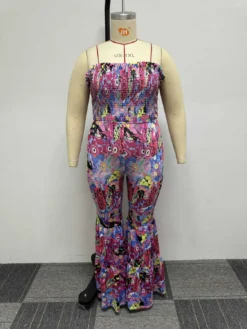 Sexy Print Plus Size Lace Jumpsuit Bell Bottom Pants -Plus Size Dresses Shop b3dda7a92aae7d03