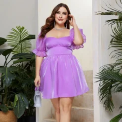Plus Size Women French Puff Sleeve Square Neck Dress 14 Plus Size Women French Puff Sleeve Square Neck Dress -Plus Size Dresses Shop b3e4e3cb5a47d65f