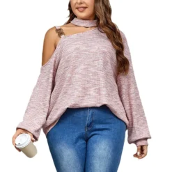 Women Clothing Slash Shoulder Sling Solid Knitting Loose Top -Plus Size Dresses Shop b552957613ed3f7d