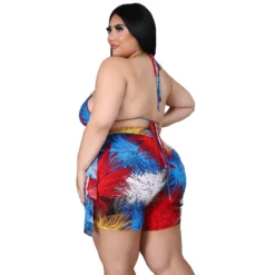 Plus Size Women Print Camisole + Wave Shorts Two-Piece Set -Plus Size Dresses Shop b59bd9ec83cbba8e