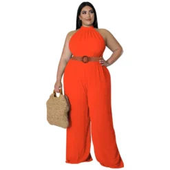 Plus Size Women's Casual Solid Color Belted Jumpsuit -Plus Size Dresses Shop b62ab1f96600b708
