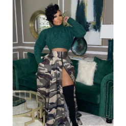 Plus Size Women Casual Camouflage Print Zip Slit Skirt -Plus Size Dresses Shop b6669d9bca4688fd