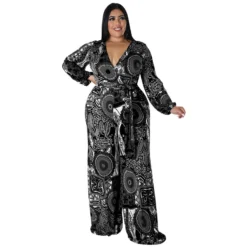 Plus Size Women Fall Print Long Sleeve Jumpsuit -Plus Size Dresses Shop b6873c8db1f6e4a3