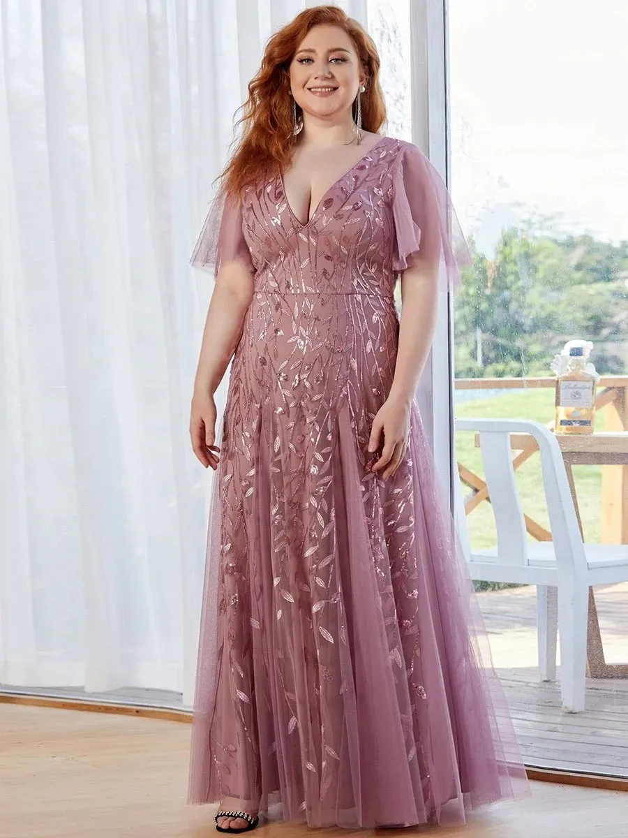 Evening Gown Plus Size Sequin Ball Gown Ruffle Sleeve Mermaid Swing Maxi Dress 10 Evening Gown Plus Size Sequin Ball Gown Ruffle Sleeve Mermaid Swing Maxi Dress - Image 8