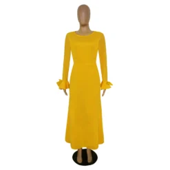 Women's Round Neck Long Sleeve Mesh Patchwork Maxi Dress Solid Plus Size Dress