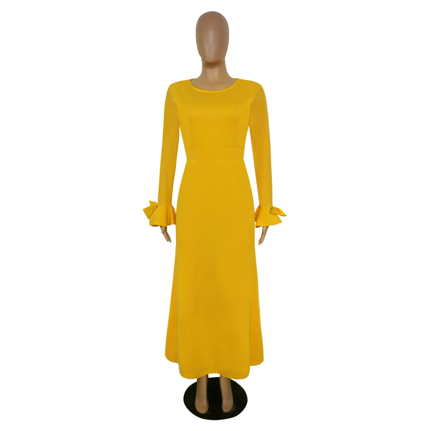 Women's Round Neck Long Sleeve Mesh Patchwork Maxi Dress Solid Plus Size Dress 3 Women's Round Neck Long Sleeve Mesh Patchwork Maxi Dress Solid Plus Size Dress