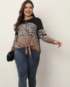 Plus Size Women's Loose Comfortable Leopard Print Long Sleeve Tops -Plus Size Dresses Shop b95842c3bb7bf0b2