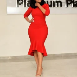 Plus Size Women Sexy Three Quarter Sleeve Mermaid Dress -Plus Size Dresses Shop b97a0e759216c00f