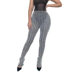 Women Sexy High Waisted Black And White Corrugated Stacked Pants -Plus Size Dresses Shop b986f722bea91a97