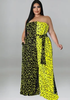 Plus Size Women Off-Shoulder Contrasting Strapless Jumpsuit -Plus Size Dresses Shop ba268e5e278e5476