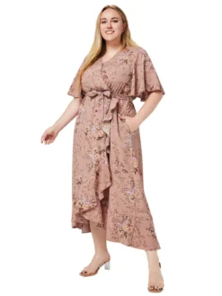 Plus Size Women Summer V Neck Short Sleeve Ruffle Print Pocket Dress 12 Plus Size Women Summer V Neck Short Sleeve Ruffle Print Pocket Dress -Plus Size Dresses Shop bae44ce0ee2a44fd