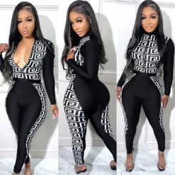 Plus Size Women Sexy Print Patchwork Jumpsuit -Plus Size Dresses Shop bb2172856b1db57b