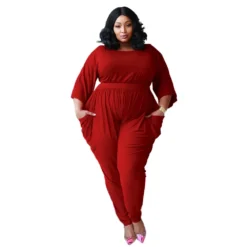 Autumn/Winter Solid Color Half Sleeve Round Neck Casual Home Ladies Jumpsuit -Plus Size Dresses Shop bb5ed386a39f9423