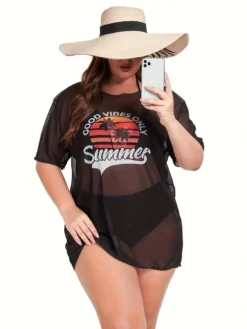 Plus Size Women Mesh Cover-up See-Through Sexy Bikini SwimwearThree-Piece -Plus Size Dresses Shop bb6342700d4fb2d1