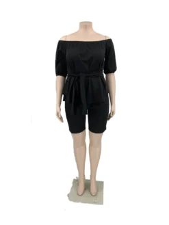 Plus Size Women Off Shoulder Solid Top And Shorts Casual Two-Piece Set -Plus Size Dresses Shop bb85fb8a0924883f