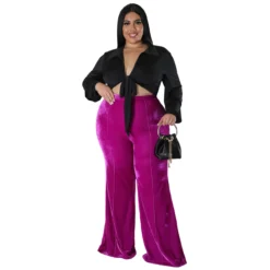Plus Size Women Winter High Waist Velvet Bootcut Pants -Plus Size Dresses Shop bb9d30826afc8de5