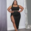 Plus Size Women Casual Solid Vest + Slit Dress Two-piece Set 2 Plus Size Women Casual Solid Vest + Slit Dress Two-piece Set -Plus Size Dresses Shop bc6415de6b51a1d3