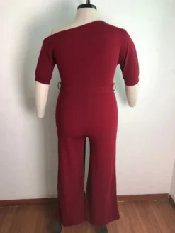 Summer Plus Size Burgunry Slash Shoulder Formal Jumpsuit -Plus Size Dresses Shop bc810376d5e4d5cc