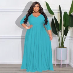 Plus Size Women's Solid Color V-Neck Sexy Long Dress 31 Plus Size Women's Solid Color V-Neck Sexy Long Dress -Plus Size Dresses Shop bcc3cfa720052fb9