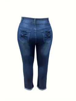 Plus Size Women Summer Ripped Stretch Denim Cropped Pants -Plus Size Dresses Shop bccf458cfeb3c92b