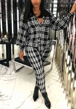Plus Size Women Plaid Button Top And Pant Two-piece Set 12 Plus Size Women Plaid Button Top And Pant Two-piece Set -Plus Size Dresses Shop bd058d6214202ab4