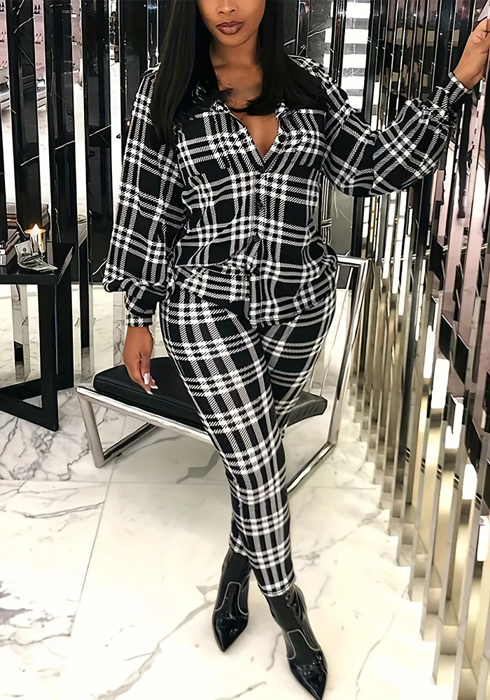 Plus Size Women Plaid Button Top And Pant Two-piece Set 7 Plus Size Women Plaid Button Top And Pant Two-piece Set - Image 5