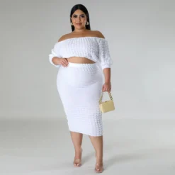 Plus Size Women's Fall Set Off Shoulder Solid Bubble Two Piece Skirt Set 15 Plus Size Women's Fall Set Off Shoulder Solid Bubble Two Piece Skirt Set -Plus Size Dresses Shop bd0a2d05047b0bc0