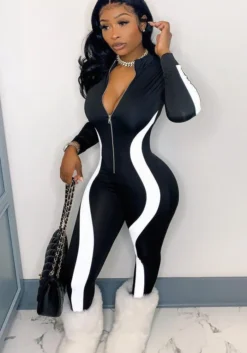 Women's Fall/Winter Positioning Print Contrast Stripe Casual Plus Size Jumpsuit -Plus Size Dresses Shop bd27306d5b03b302