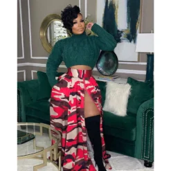 Plus Size Women Casual Camouflage Print Zip Slit Skirt -Plus Size Dresses Shop bdfb2c549711eee2