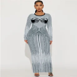 Plus Size Women's Round Neck Slit Long Sleeve Dress -Plus Size Dresses Shop be09b5db4ed6ad23