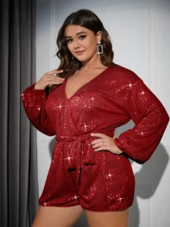 Women Sexy Lantern Long Sleeve Sequin Jumpsuit -Plus Size Dresses Shop be1af8162c1efaf2