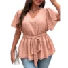 Belly Cover Summer Loose Plus Size Half Short Sleeves Chic V-Neck Top -Plus Size Dresses Shop be41a31ad33e018a