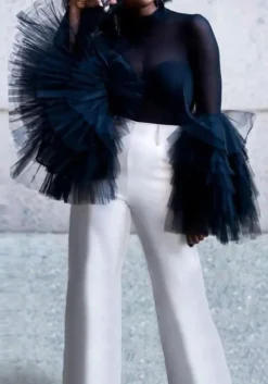 Women Bell Bottom Sleeve Mesh See-Through Top -Plus Size Dresses Shop be5021303f661243